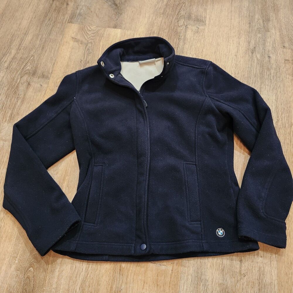 BMW - Vintage Women’s Full Zip Black Fleece Sweatshirt Jacket Medium Embroidered